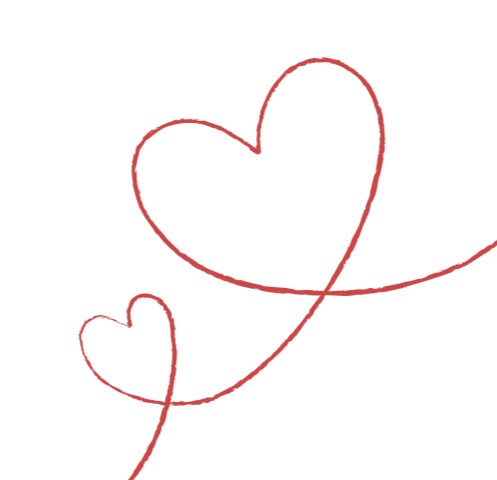 Two red hearts connected by a single line, on a black background.