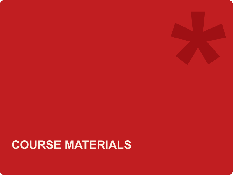 Red background with a dark red asterisk symbol in the upper right corner and white text that reads "Course Materials".
