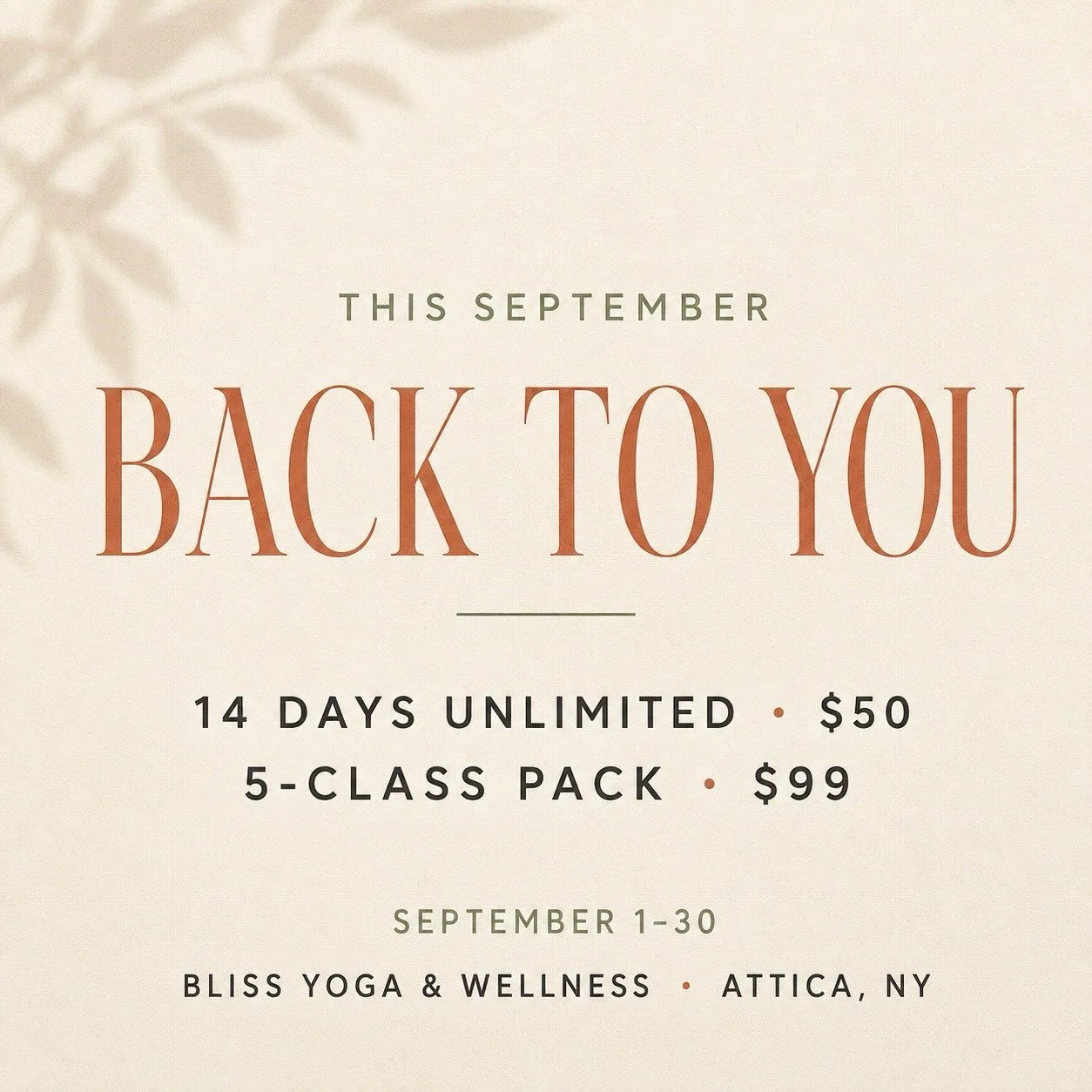 BACK TO YOU THIS SEPTEMBER 🍂

As the school year begins and routines start to settle, this is your invitation to make a little space for yourself again. Whether you&rsquo;re completely new to Bliss or ready to return after some time away, we have tw