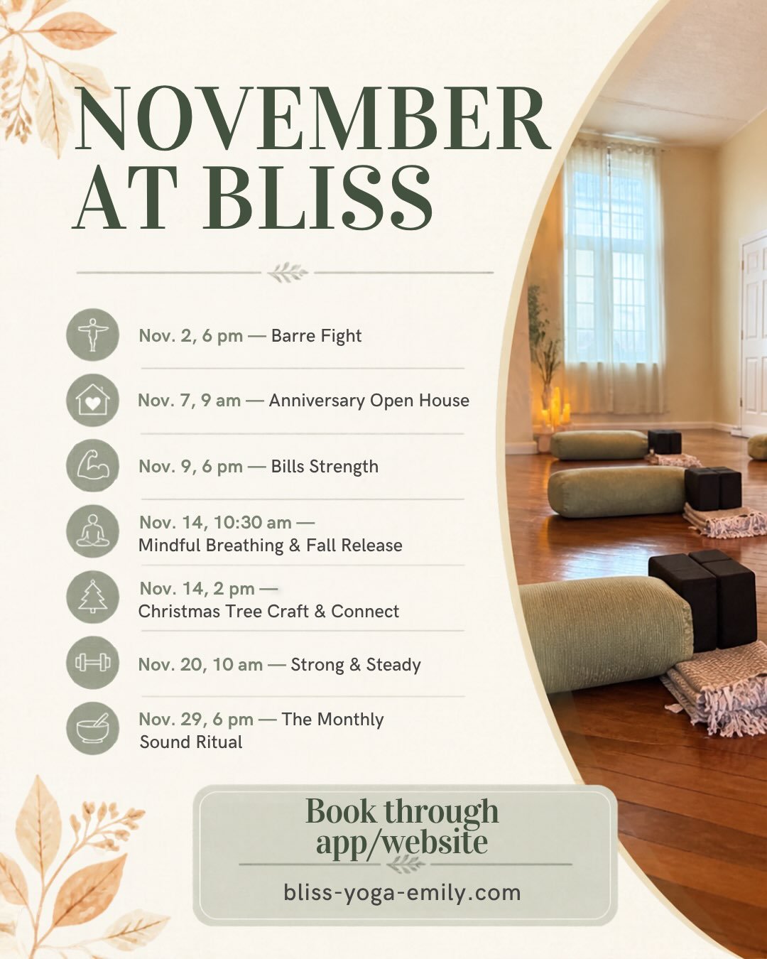 November sneak peek 👀

Along with all of our regular group classes, we have many special classes and events planned for November.

All events and classes are open for early registration.