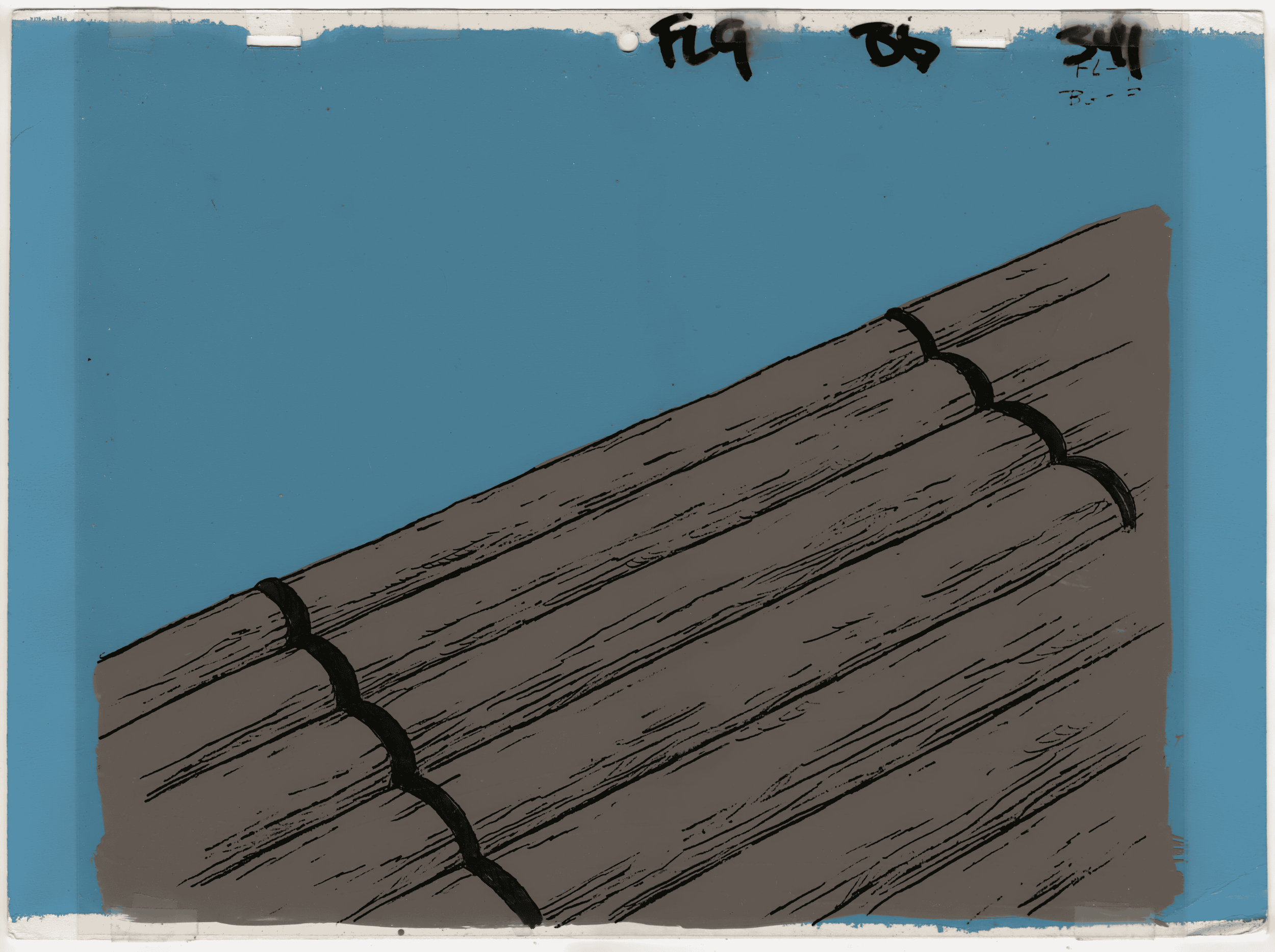 Illustration of a wooden log tied with black straps, set against a light blue background with a portion of handwritten notes in black ink at the top.