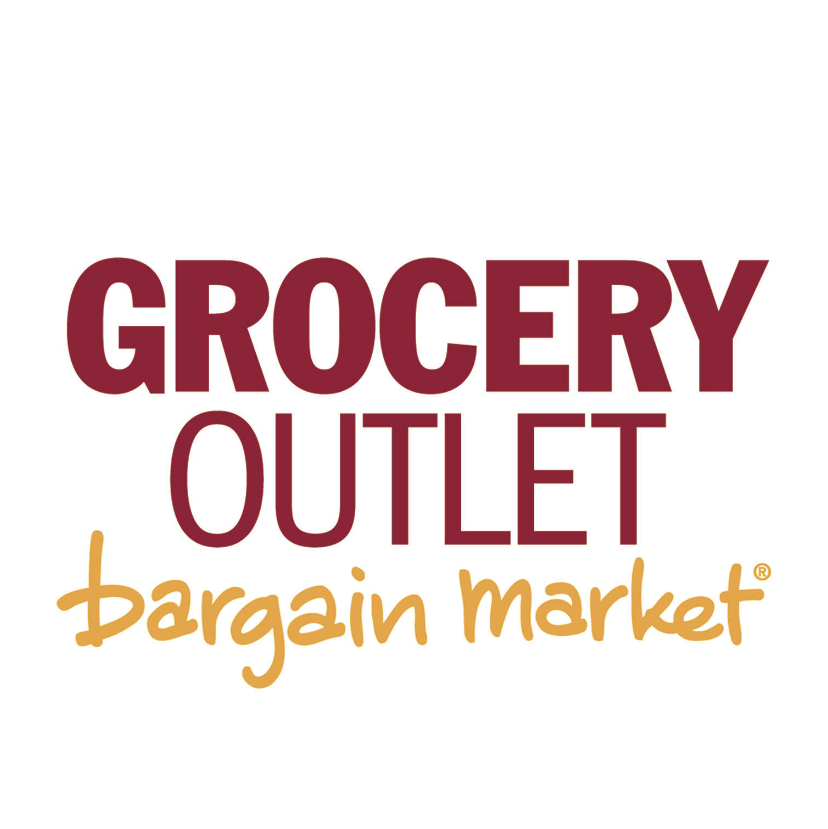 Grocery Outlet Bargain Market logo with maroon and yellow text on a white background.