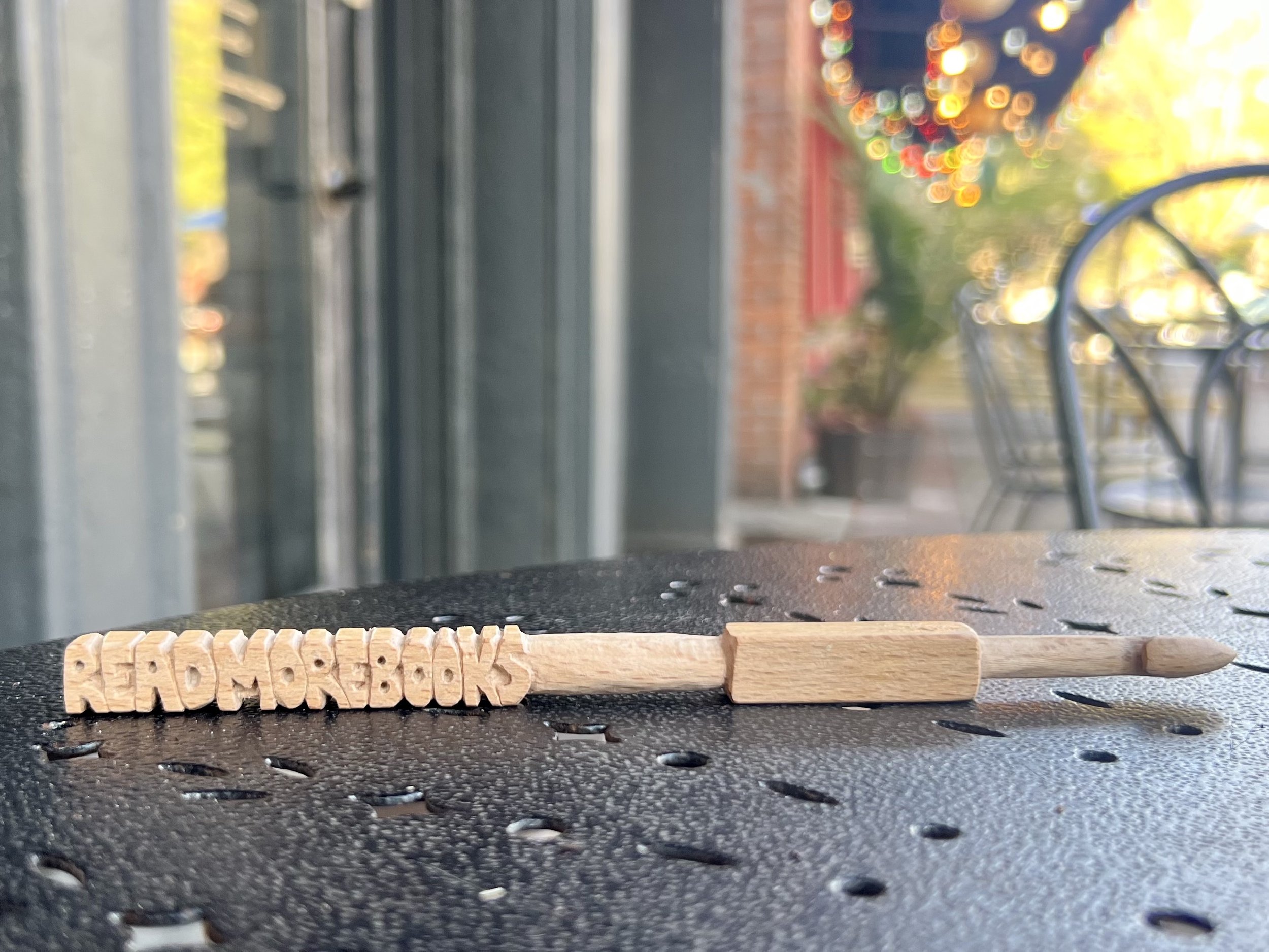 "Read More Books" Hand Carved Crochet Hook, Unfinished, Oak Wood (from scrap). Make Art Outside series.