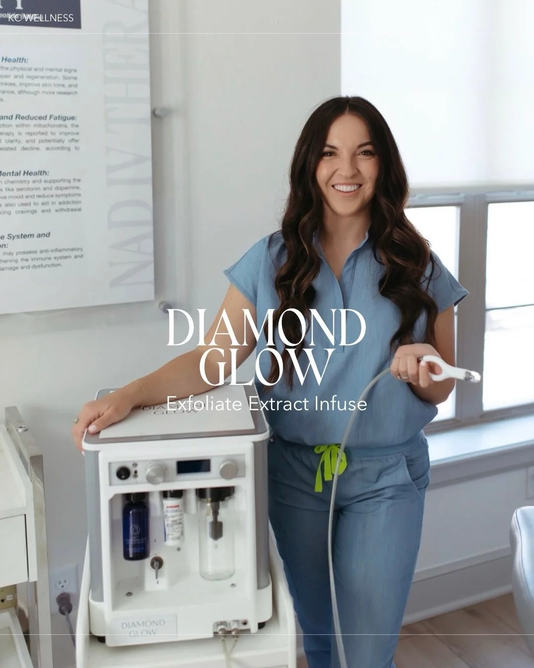 DiamondGlow is a non-invasive, 3-in-1 treatment that simultaneously exfoliates, extracts, and infuses condition-specific serums into the skin. 

DiamondGlow is highly customizable and can treat the face, eyes, lips, and body. It is designed to improv