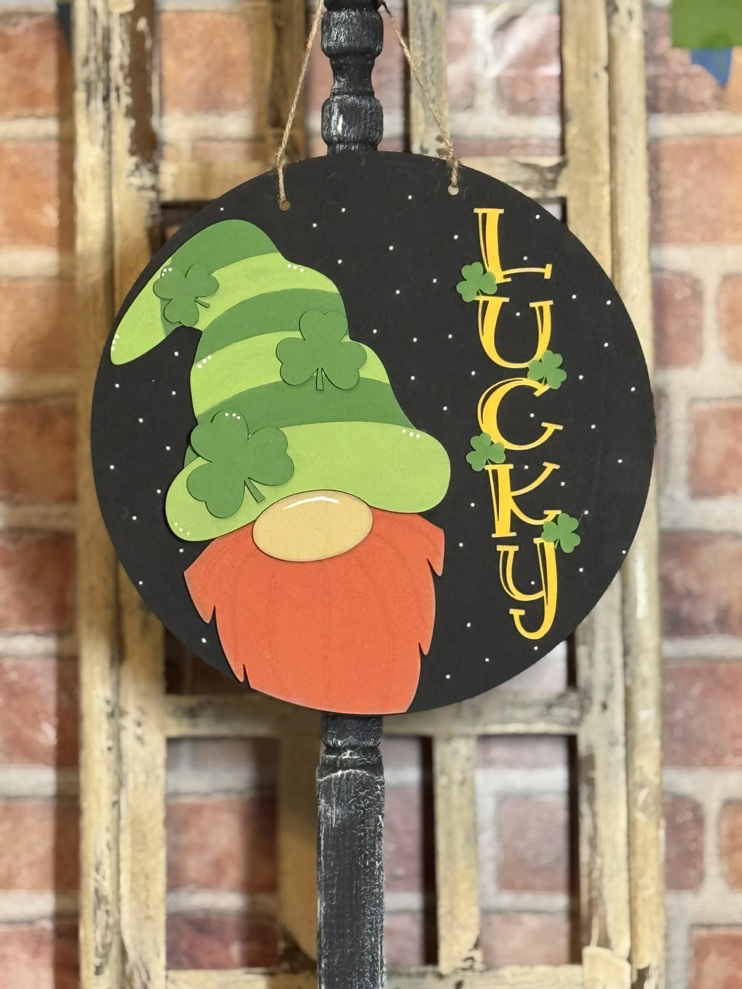 "Lucky" Gnome Shamrock St Patrick's Day Wood Sign  FINISHED PRODUCT