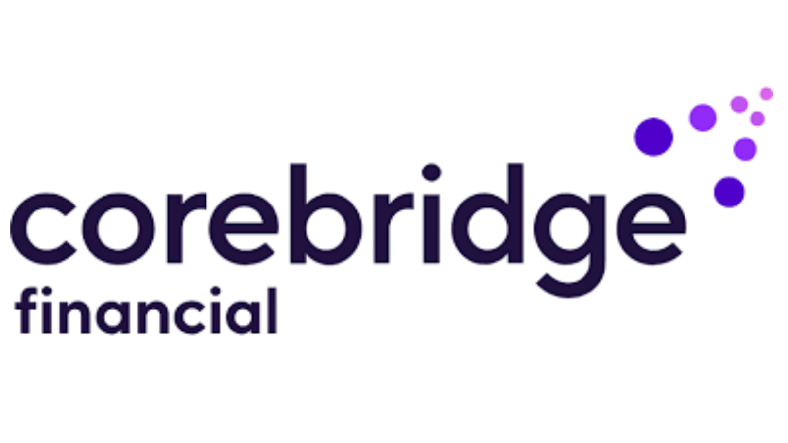 Logo de Corebridge Financial con texto y elementos gráficos en tonos morados.