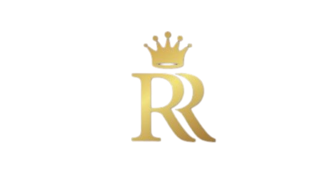 Un logo con una corona dorada y las letras 'RR' en color dorado, en un fondo que tiene franjas horizontales en amarillo, verde y rojo.