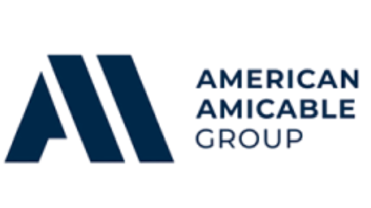 Logotipo del grupo Americano Amigable Group con letras azules y diseño estilizado de las iniciales AA.