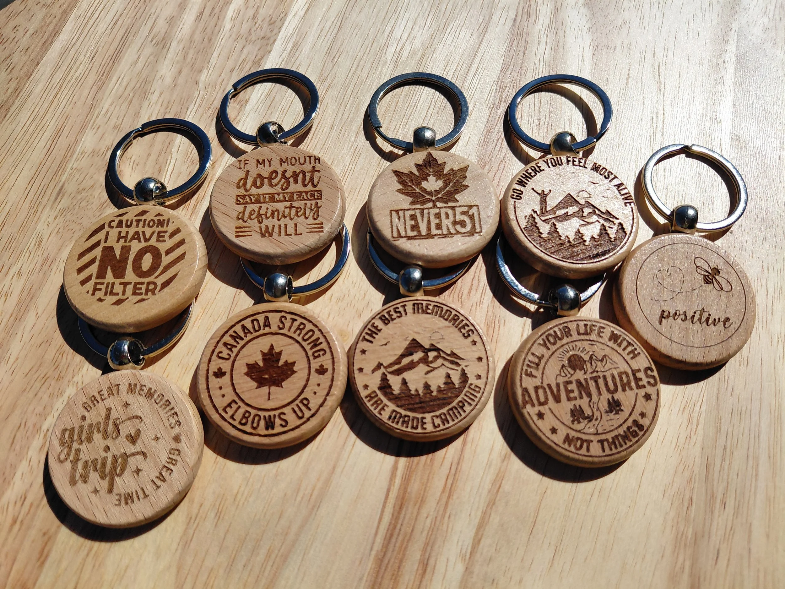 Wood Keychains with Engraved Humour