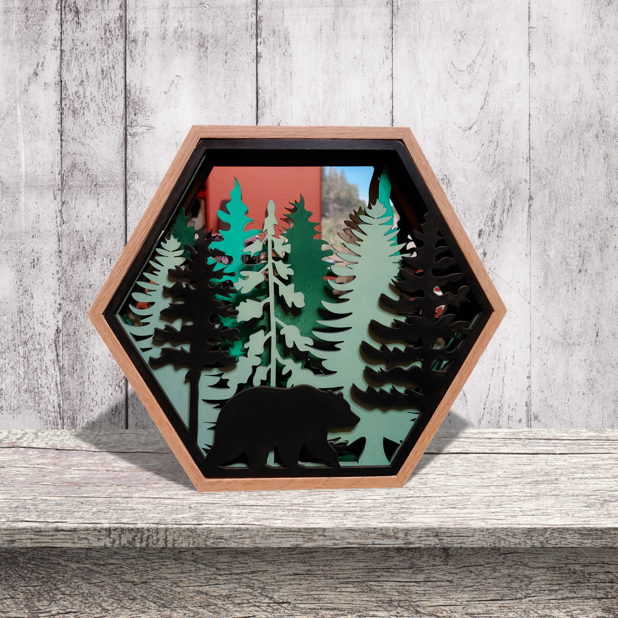 Layered Bear Wall Art with Mirror Background