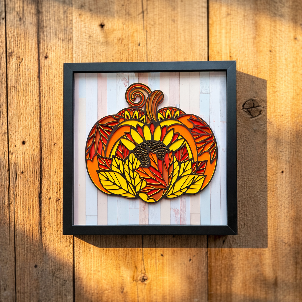 Autumn paper pumpkin on weathered wood.png