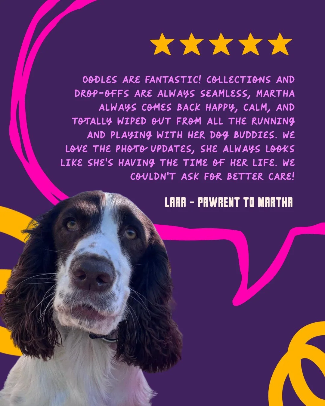 Martha living her absolute best life &mdash; and we love to see it! 

From smooth pick-ups to full-speed zoomies with her buddies, she brings the sweetest energy to every playdate.

Hearing that she comes home happy, calm and wonderfully worn out is 