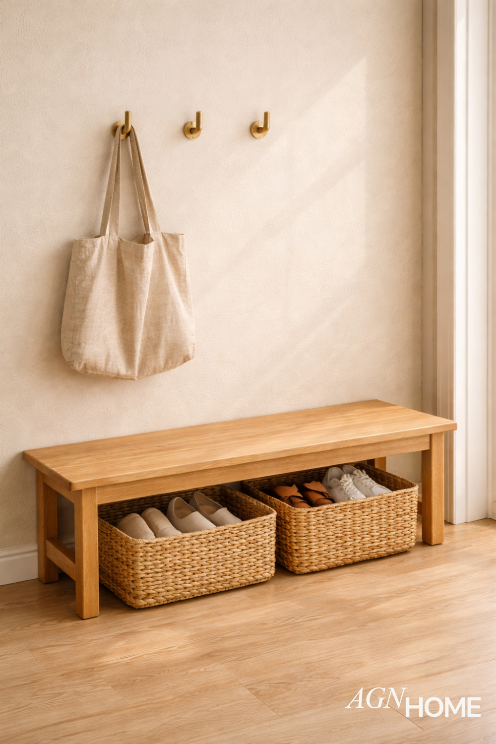 Minimalist Entryway Organization: Clean Oak &amp; Brass Details