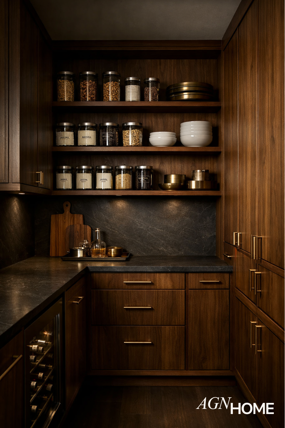 Luxury Butler’s Pantry with Walnut Cabinetry &amp; Integrated Storage