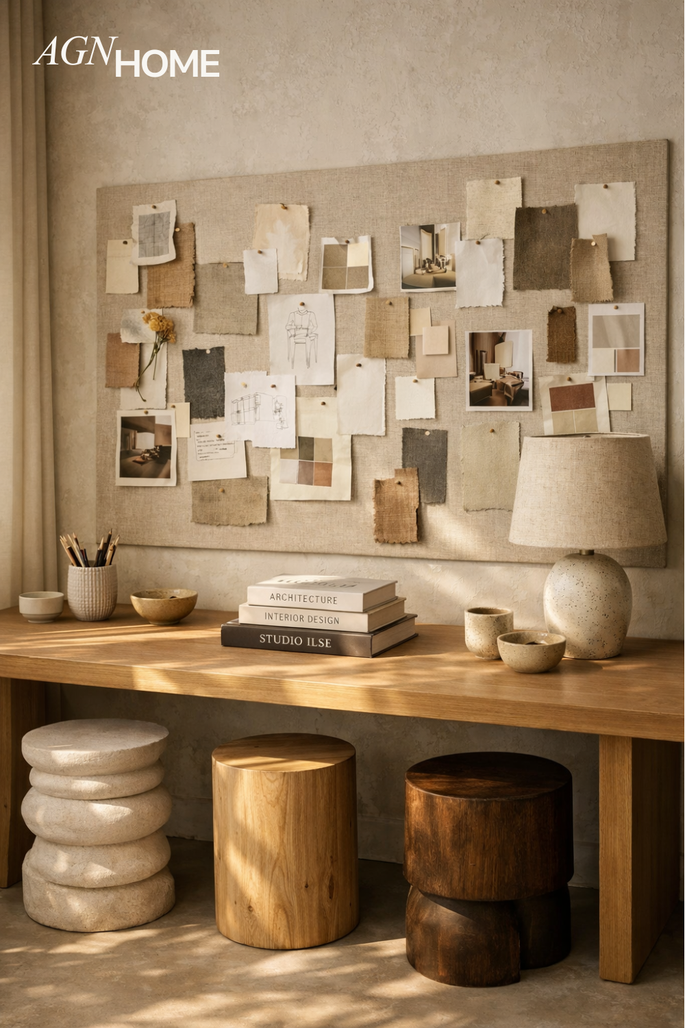 Creative Studio Home Office with Oak Desk &amp; Inspiration Pinboard