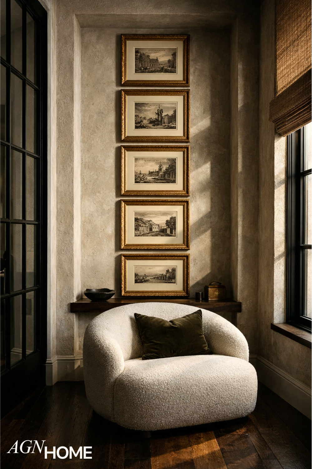 Moody Sitting Nook with Antique Gallery Wall