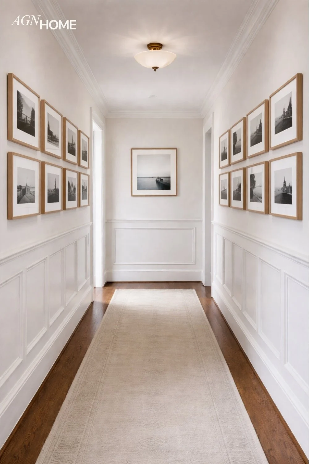 Hallway Gallery Wall with Wainscoting
