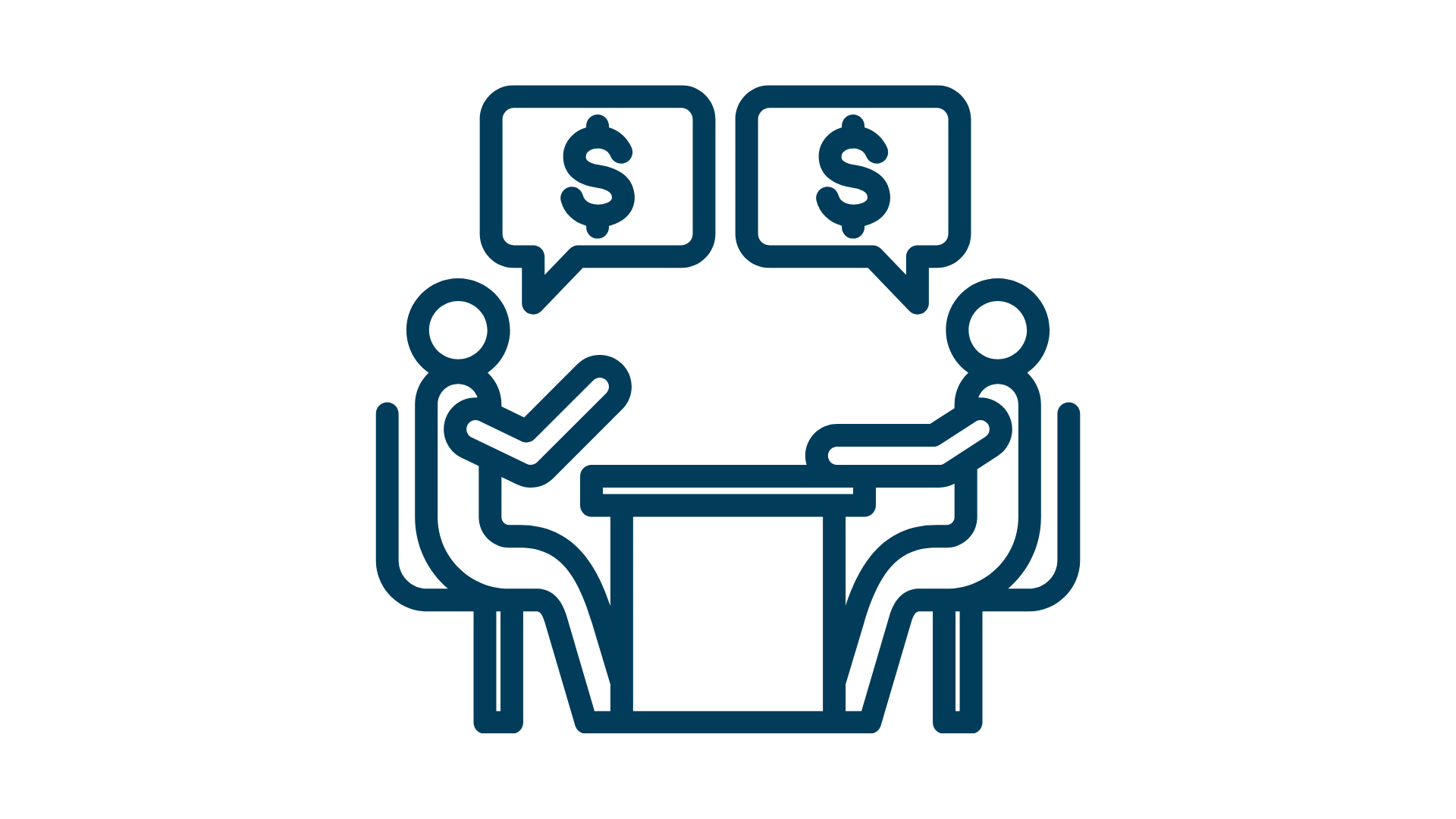 Two people sitting talking about money Icon