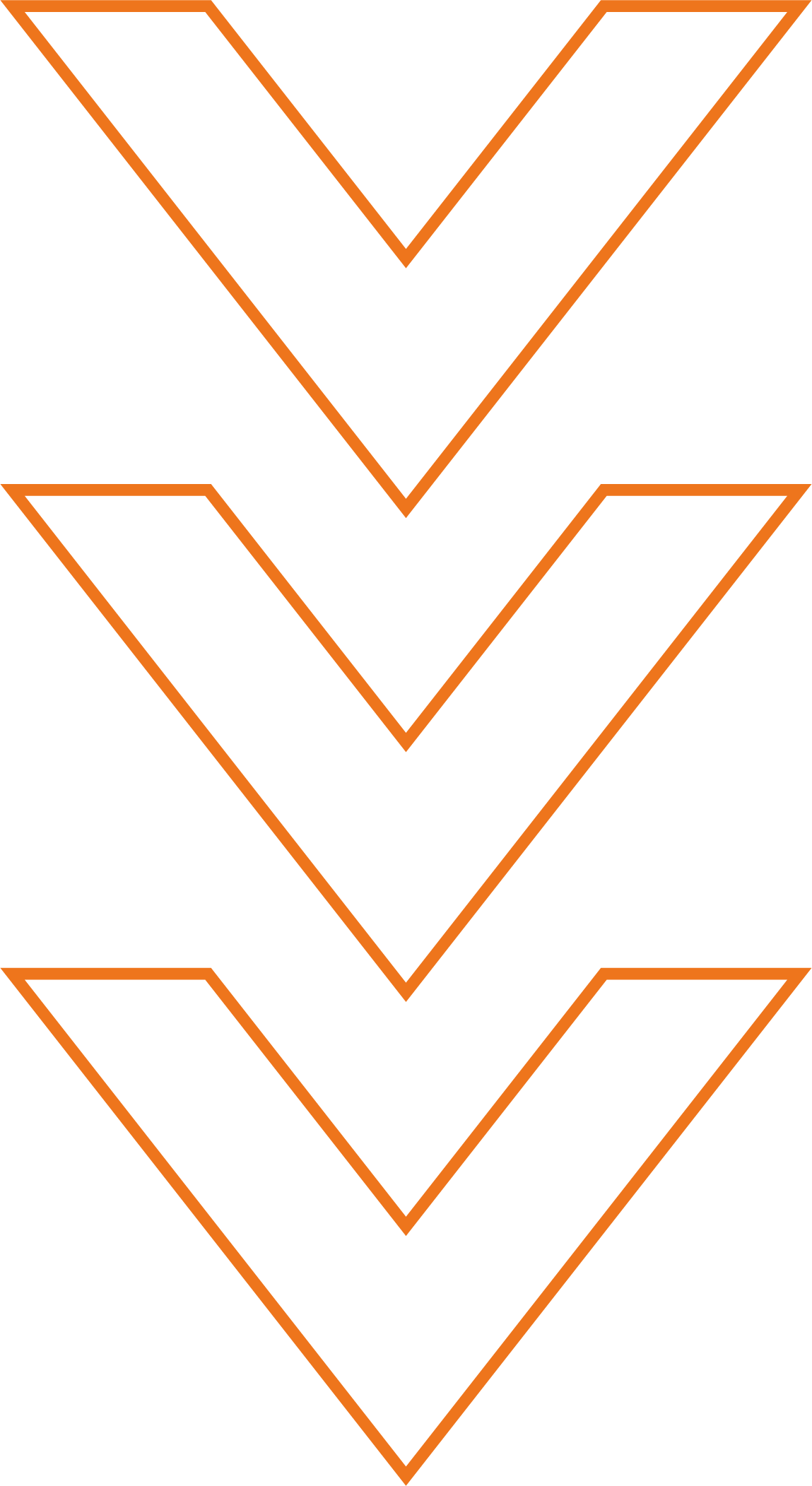 Mehrere orange Umrandungen in V-Form auf schwarzem Hintergrund