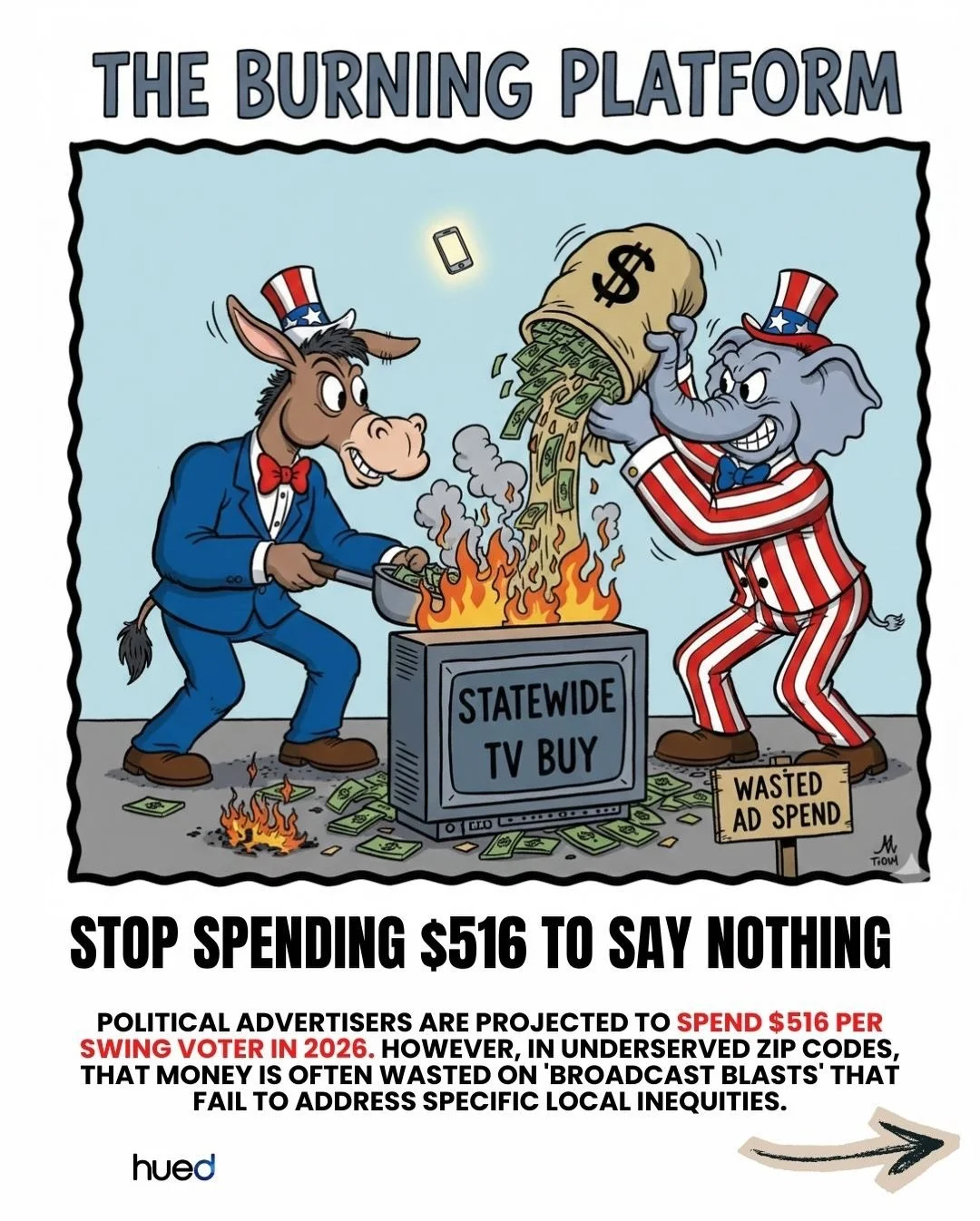 ATTENTION CAMPAIGNS &amp; CANDIDATES!!! Stop hoarding &amp; then burning money on TV!
 
As a political strategist, I&rsquo;m tired of watching campaigns sit on their war chest for a last-minute TV blitz&hellip;.only to watch it evaporate. That&rsquo;