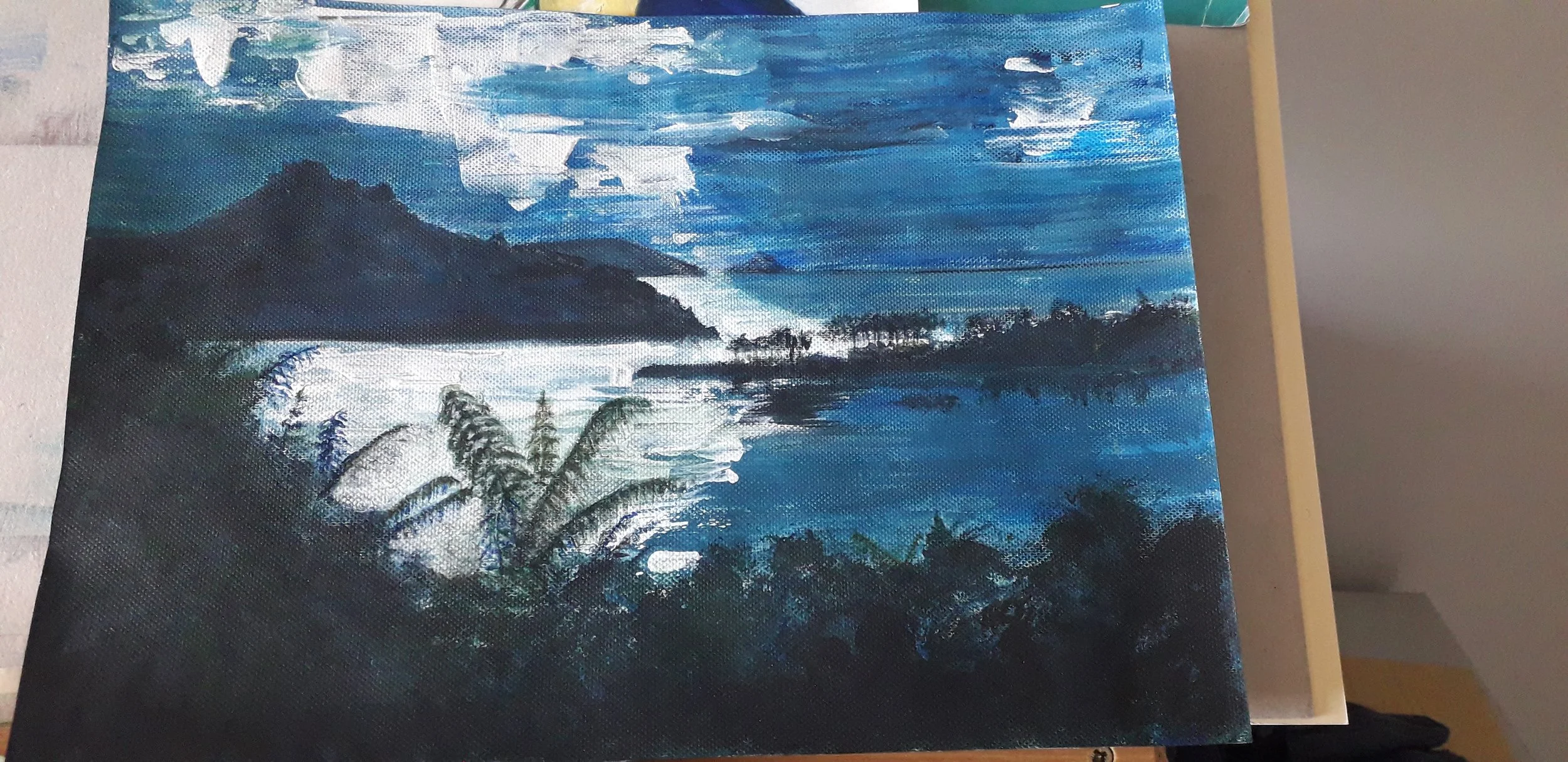 Tairua in Acrylics palette knife and brush