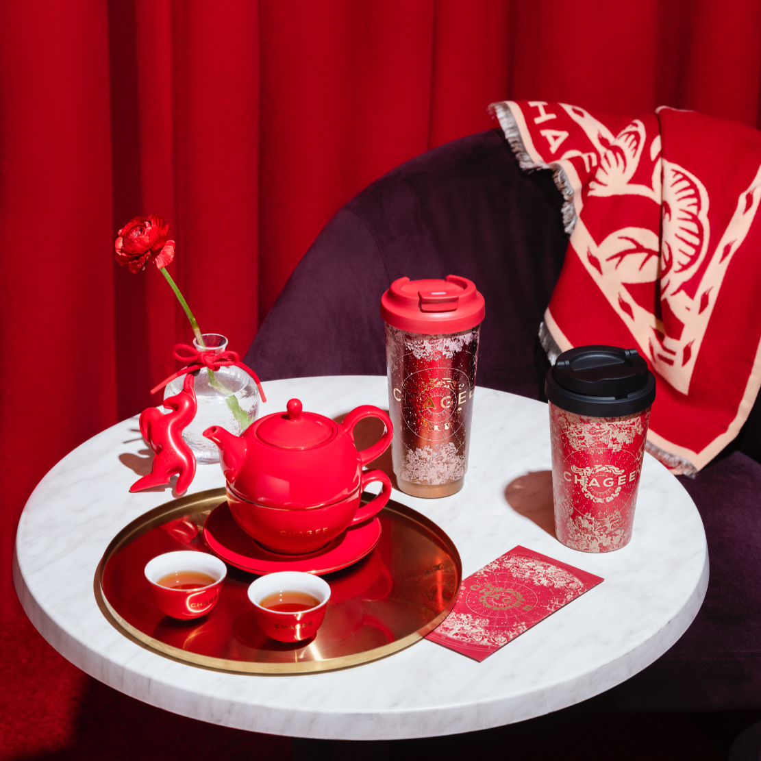 CHAGEE Merchandise. Tumbler. Tea. Red Envelope. Scarf. Chinese New Year.