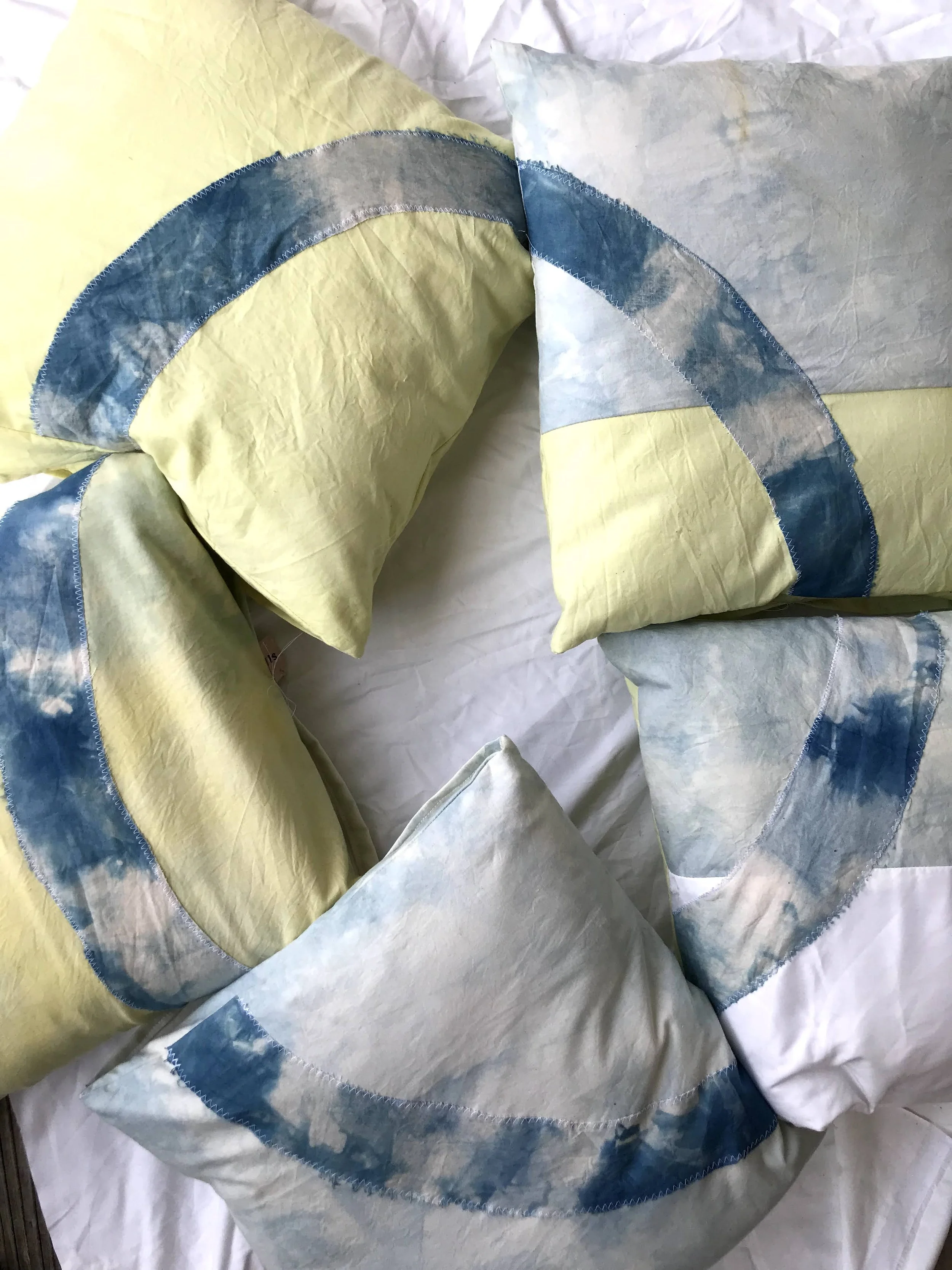 Pillows, 2021. Cotton natural dyed with indigo and goldenrod. 