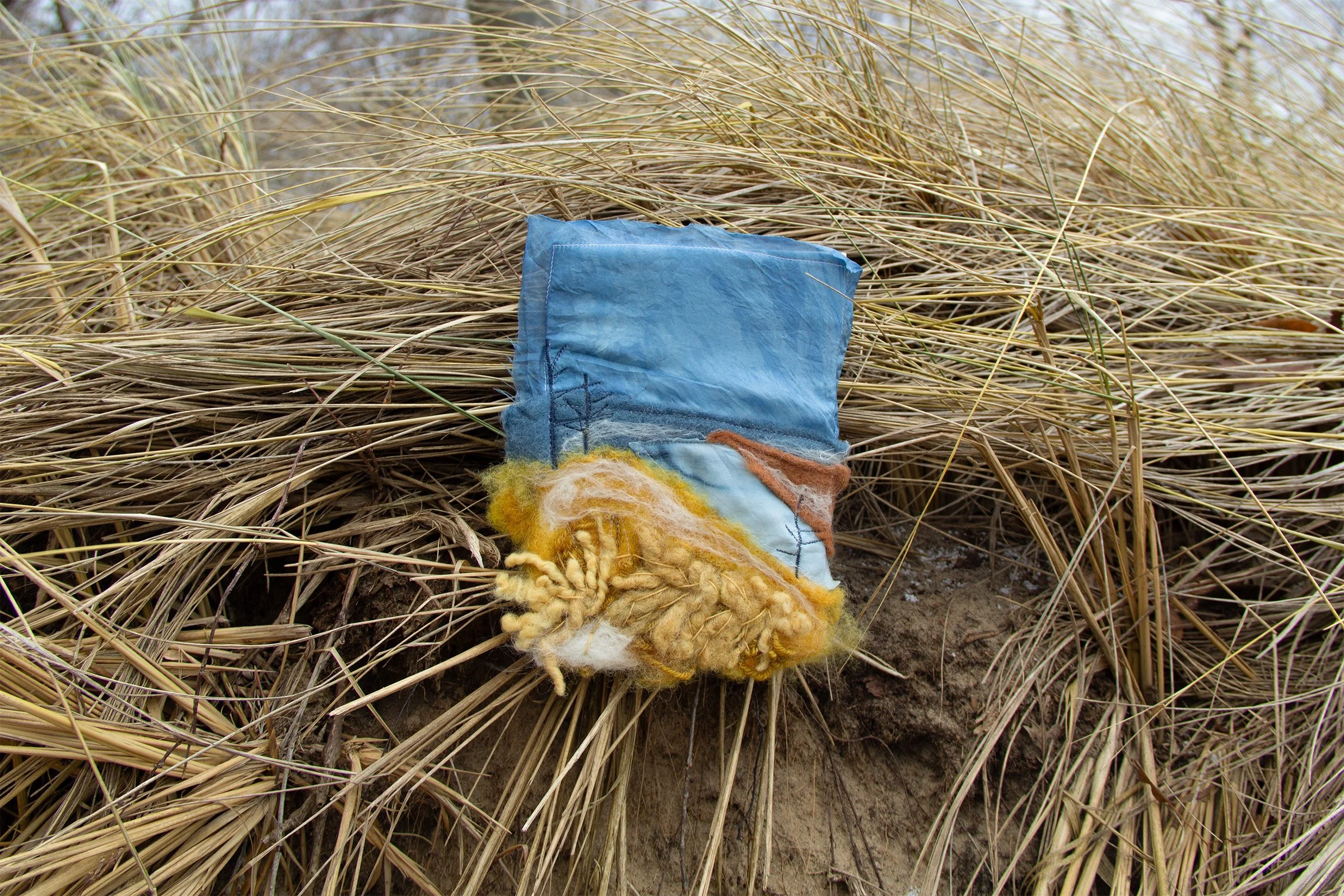 Crow's Nest, 2026. Cotton and wool, naturally dyed with gardenia, indigo, onion skin, cherry bark, and black walnut. 8 x 6 in. 