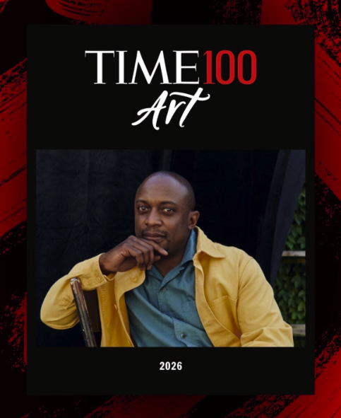 The cover of TIME magazine's 100 Most Influential People edition featuring a black background with red and white text that says "TIME 100 Art".