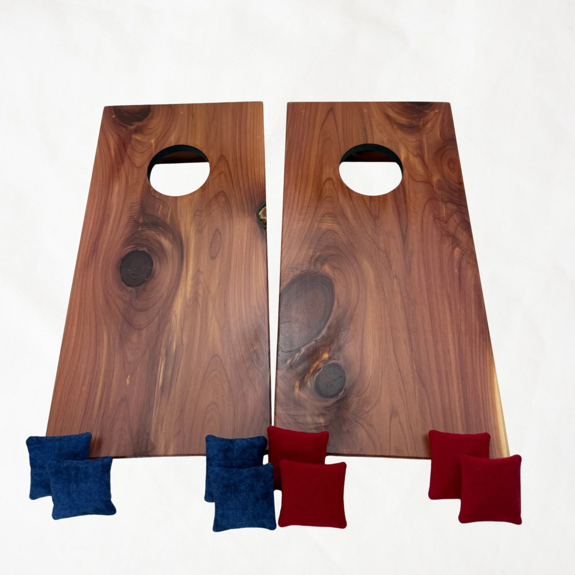 Handcrafted tabletop mini cornhole boards made from solid hardwood, cedar wood,