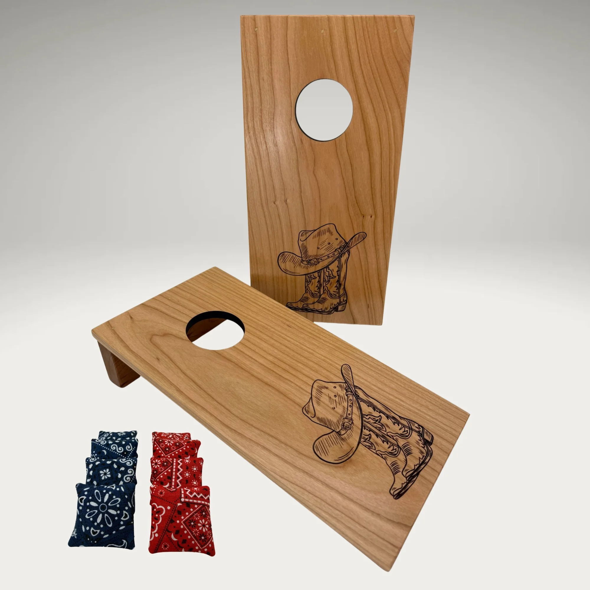Tabletop Mini Cornhole: Cowboy Boots in Cherry