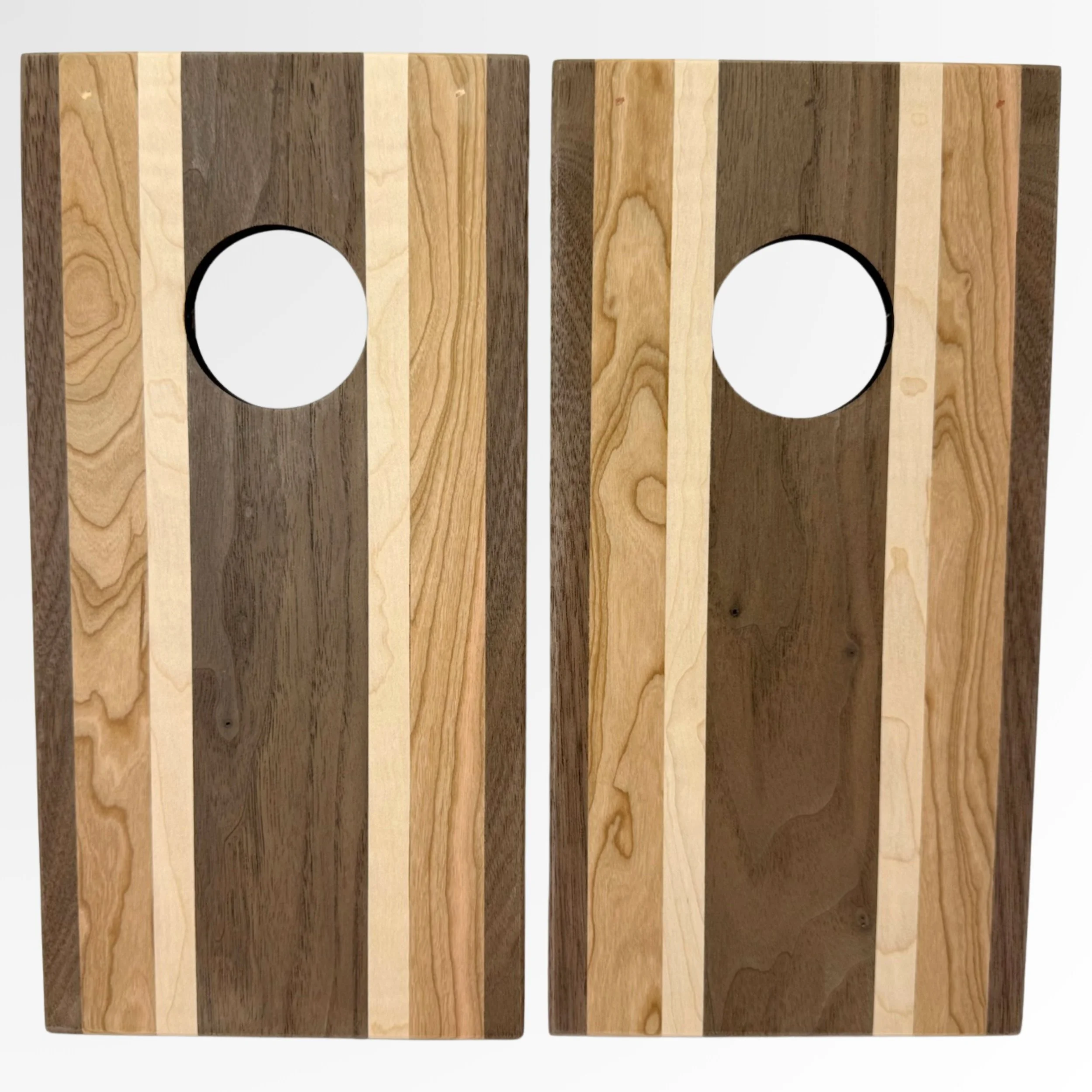 Handcrafted tabletop mini cornhole boards made from solid hardwood, walnut, cherry, curly maple