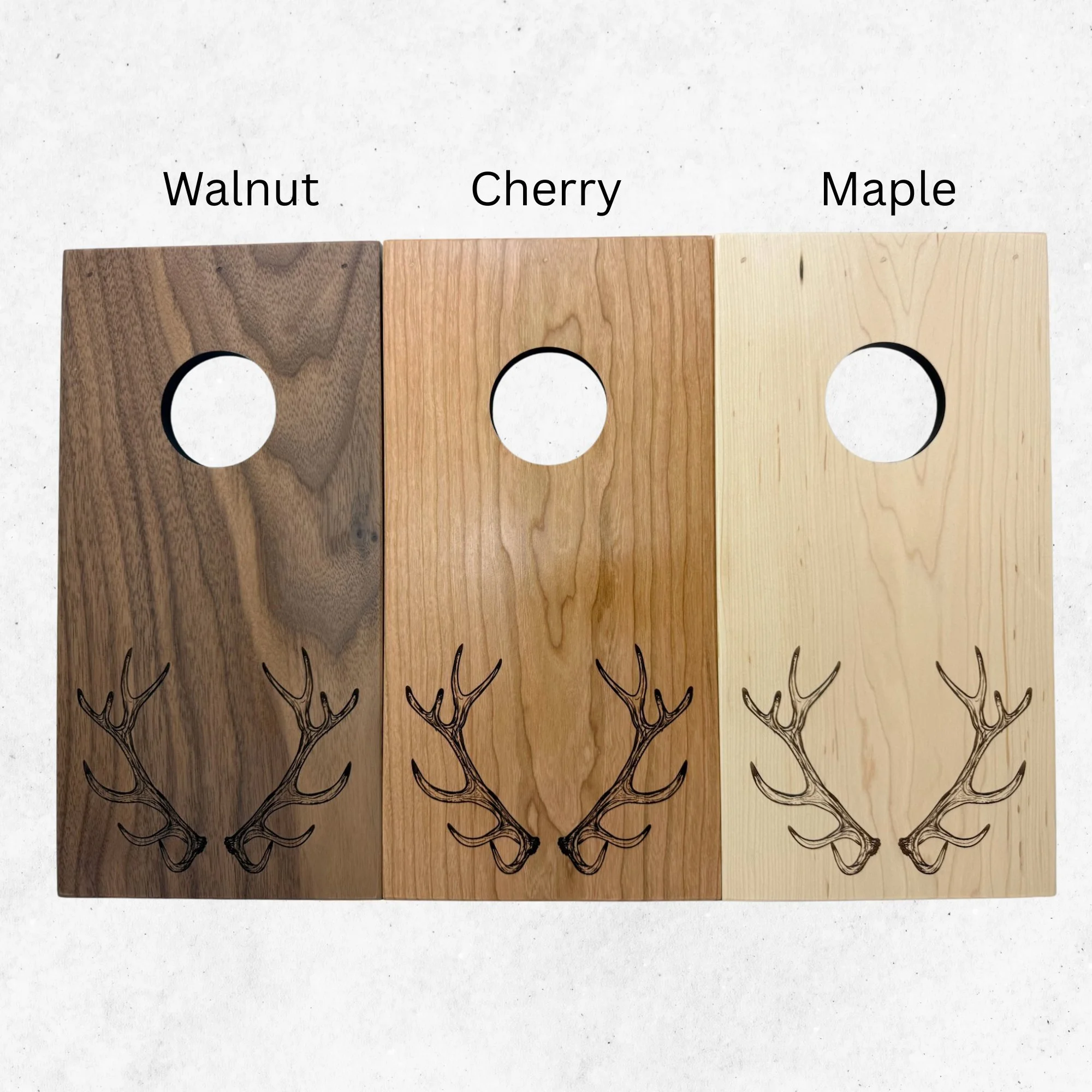 Wood variants for elk engraving. Maple, Cherry, Walnut