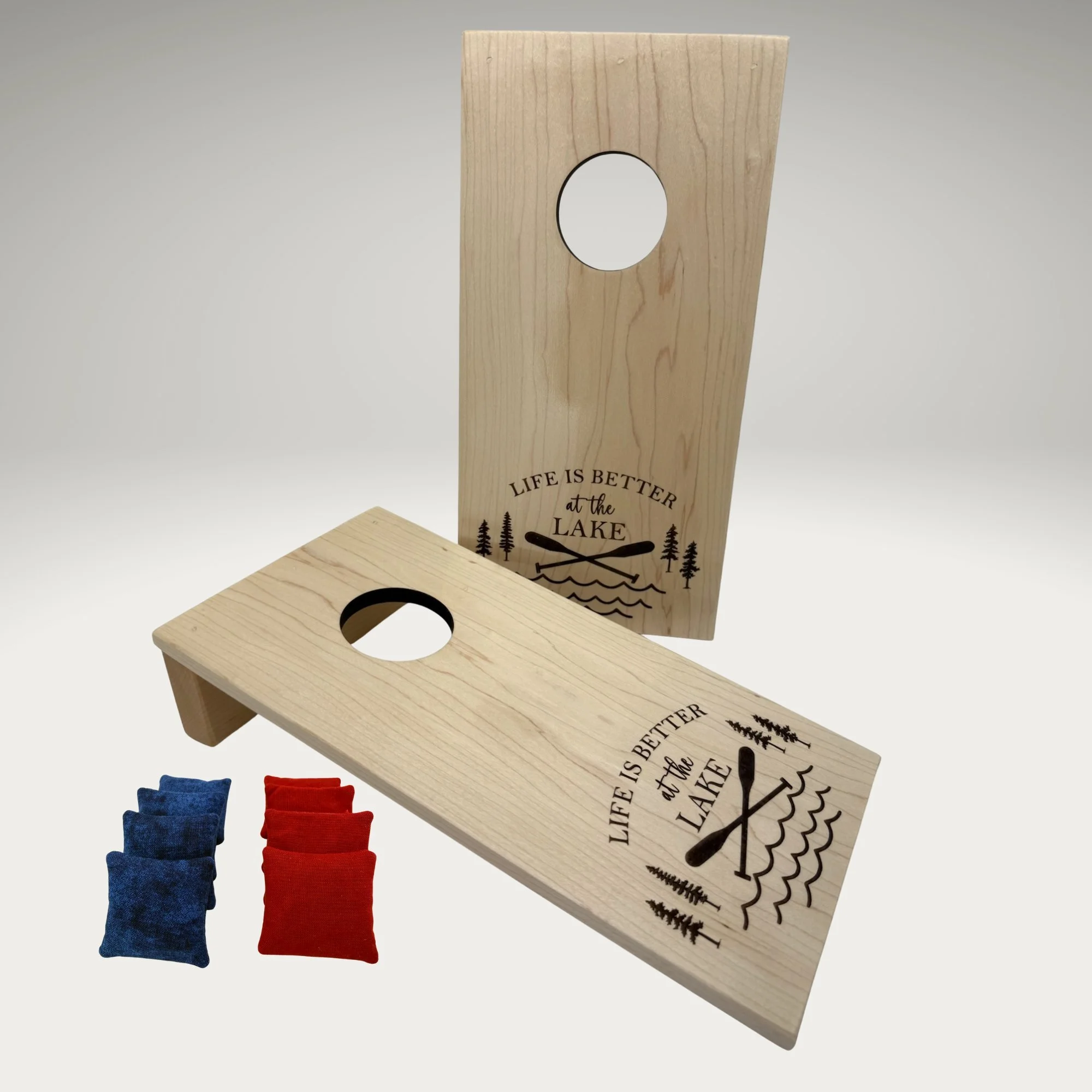 Tabletop Mini Cornhole: Lake Life in Maple