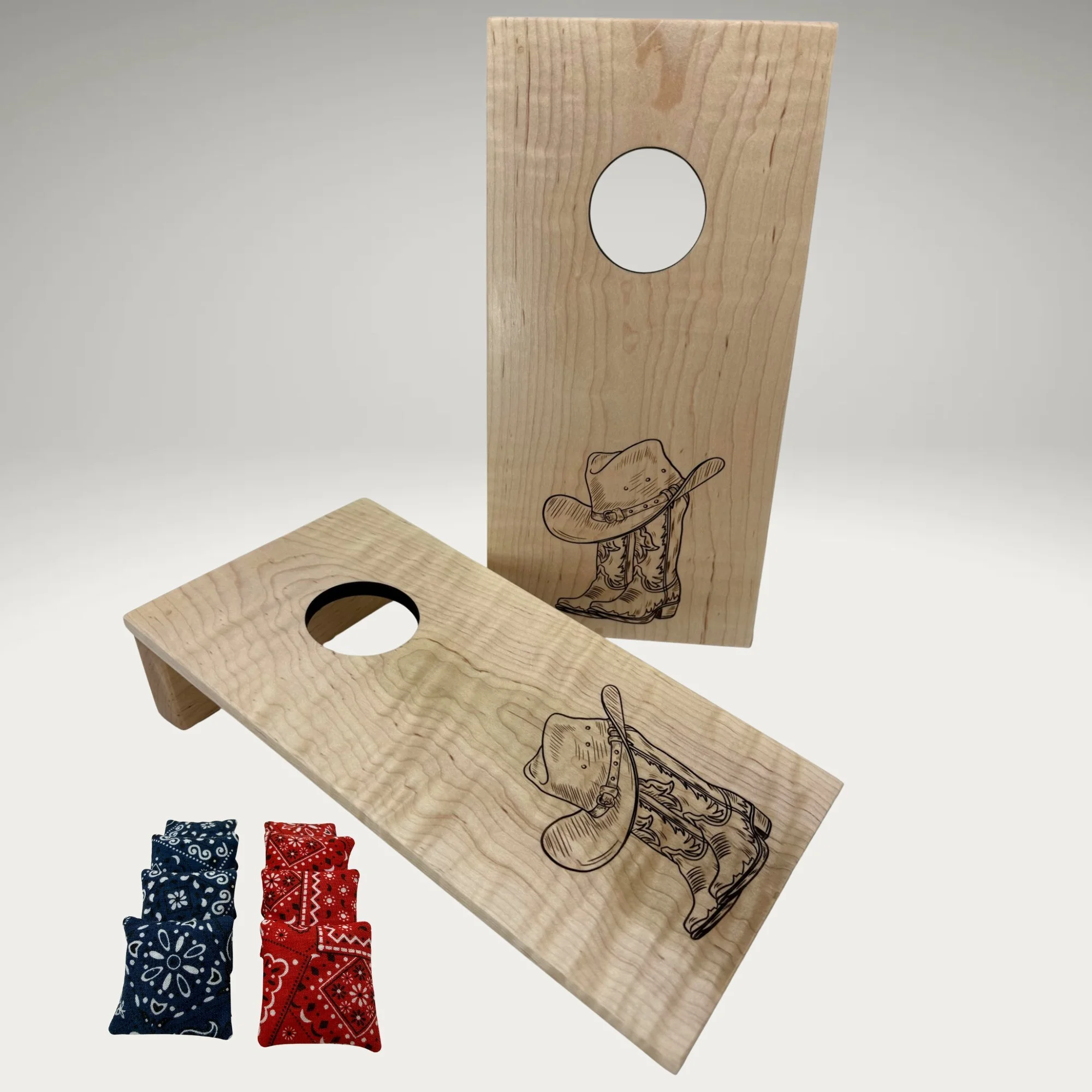 Tabletop Mini Cornhole: Cowboy Boots in Maple