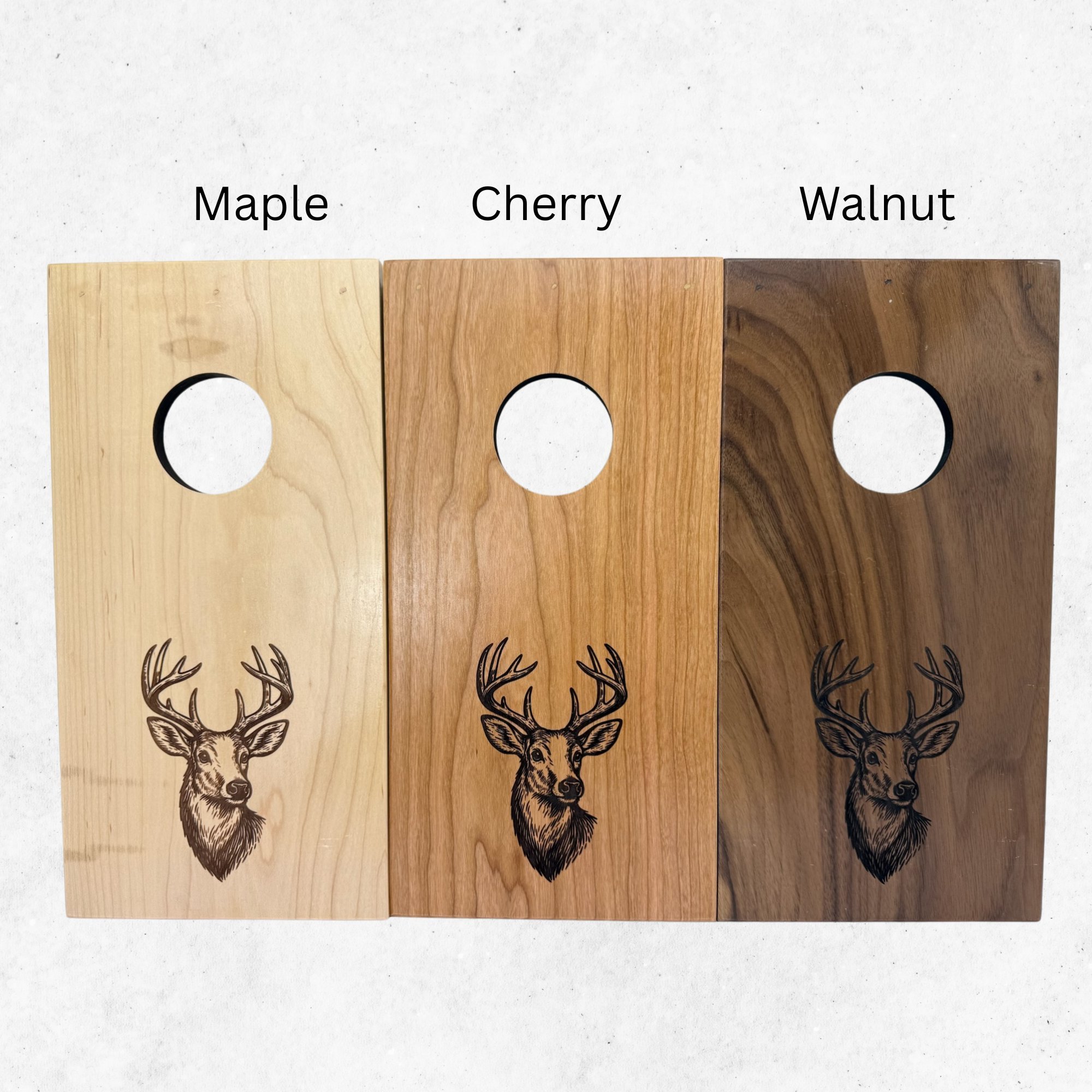 Wood variants for deer engraving. Maple, Cherry, Walnut