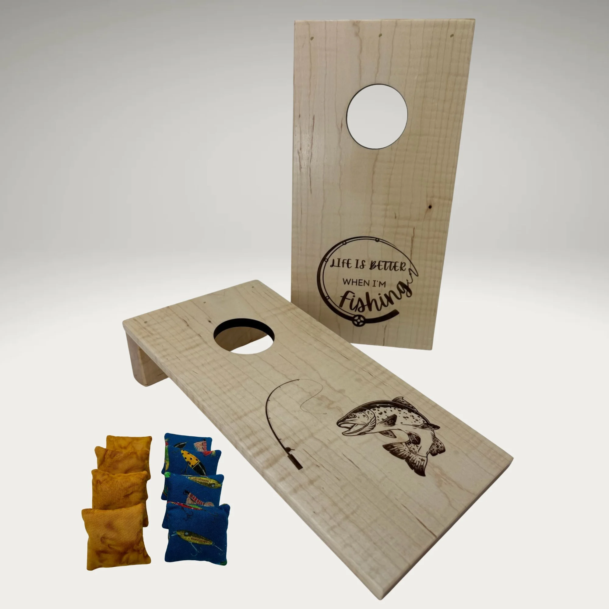 Tabletop Mini Cornhole: Fishing Life in Maple