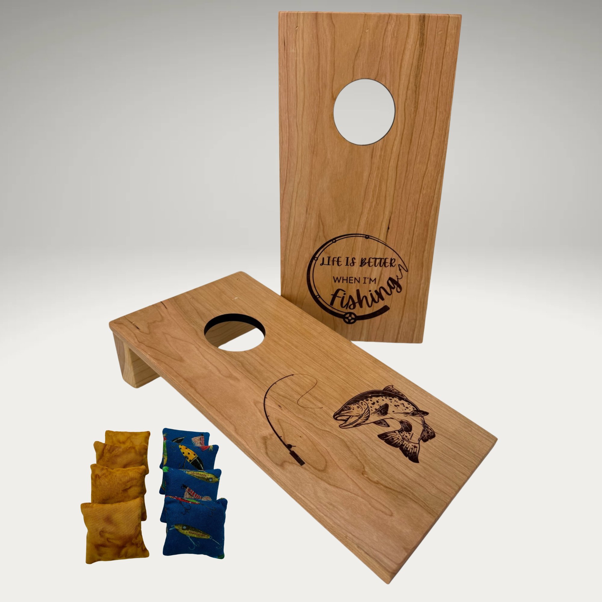 Tabletop Mini Cornhole: Fishing Life in Cherry