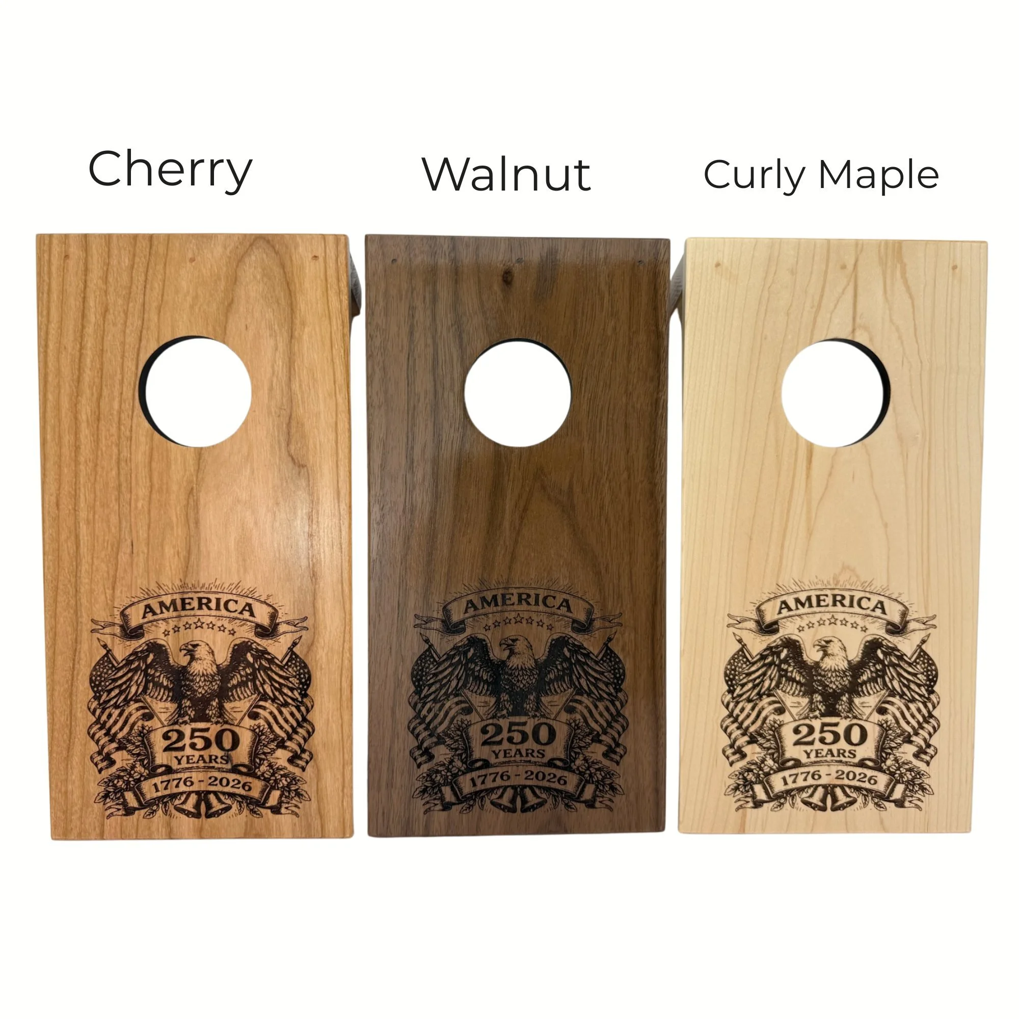 Wood varients for 250 Years USA design. Cherry, Walnut, Maple