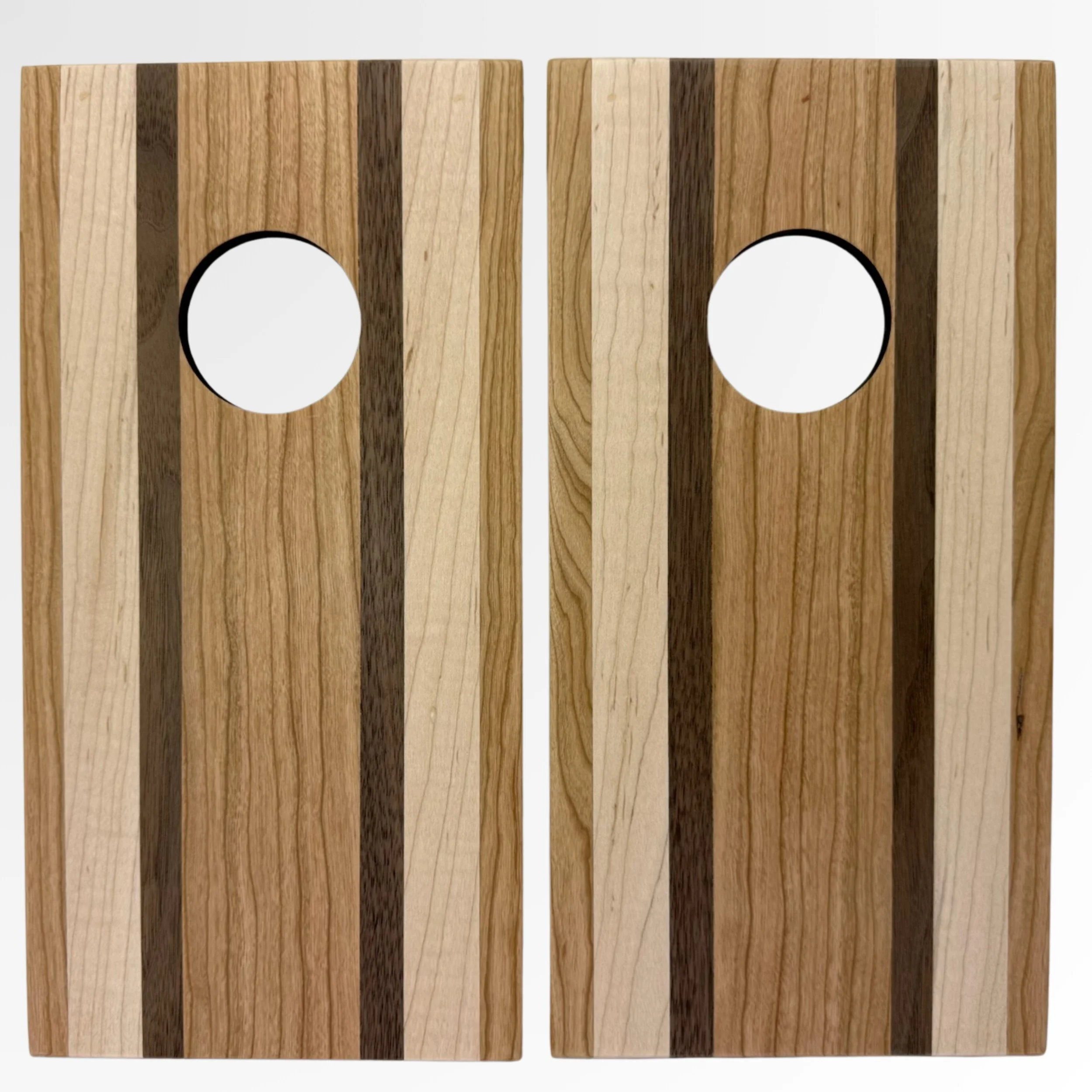 Handcrafted tabletop mini cornhole boards made from solid hardwood,  Zebra, wenge, curly maple