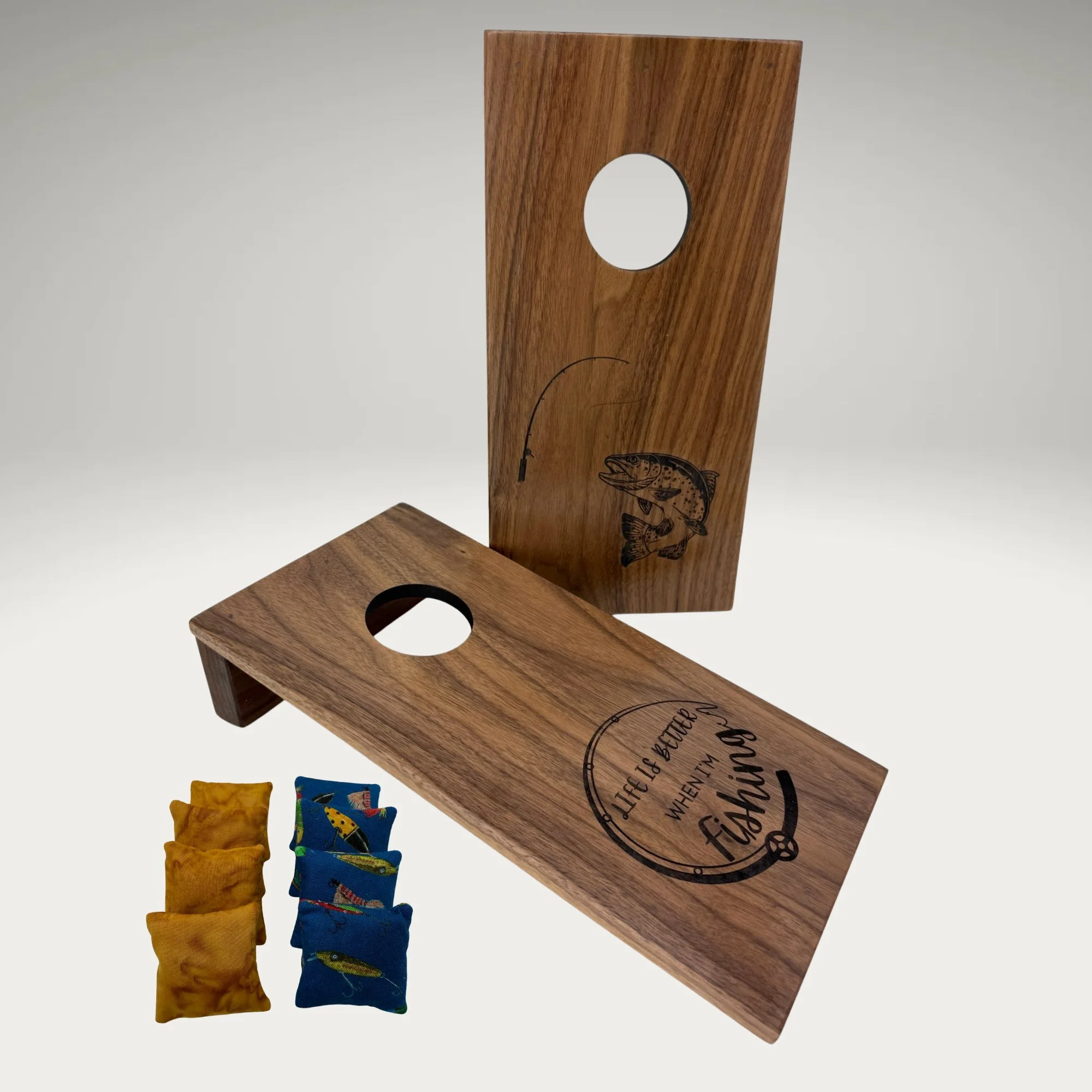 Tabletop Mini Cornhole: Fishing Life in Walnut