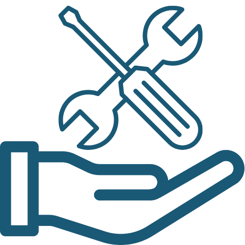 A support icon showing a hand holding a crossed screwdriver and wrench, representing technical staff augmentation and maintenance services.