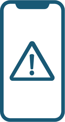 A smartphone icon with a central warning triangle and exclamation mark, representing Stellaro Technologies's emergency automation support services