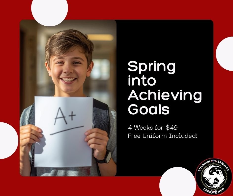 Spring Break is the perfect time to start thinking about new goals! 🌟

Martial arts teaches students to set goals and work toward achievement. Belt tests, skill challenges, and personal growth give kids tangible ways to measure success and build pri