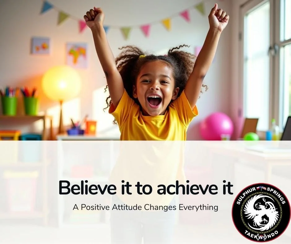 A positive attitude is a superpower 💪

At Sulphur Springs ATA Martial Arts, we teach our students that mindset matters just as much as technique. When students believe in themselves, show respect, and choose a positive outlook, they train harder, bo