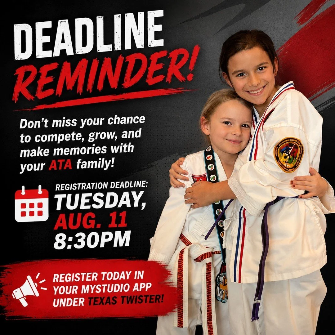 ⏰ Tomorrow is the registration deadline!

If you've been thinking about competing in the Texas Twister Tournament, now is the time to commit. Tournaments build confidence, resilience, sportsmanship, and memories that last a lifetime.

Don't miss the 
