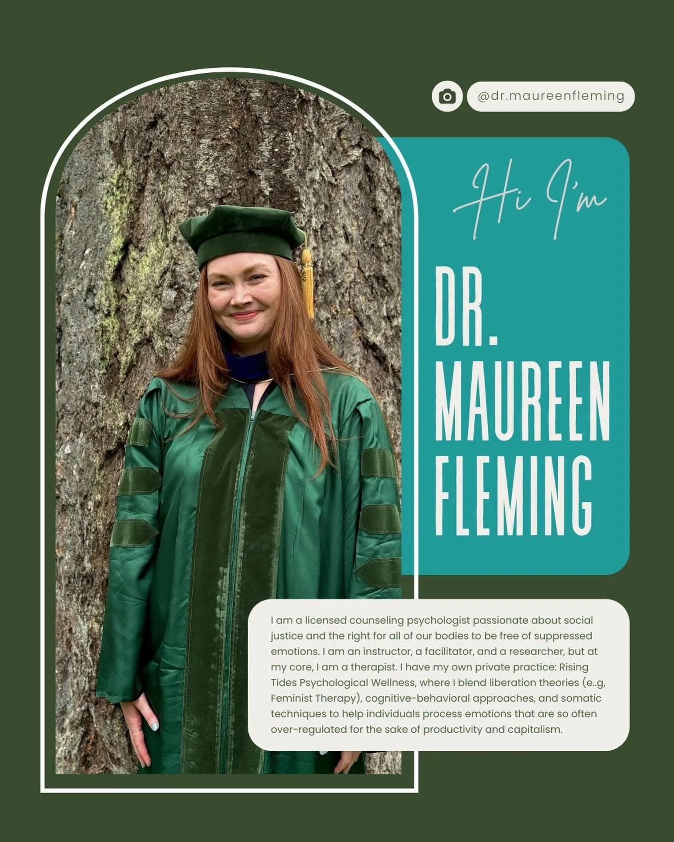 Hi, I&rsquo;m Dr. Maureen Fleming. I am a licensed counseling psychologist passionate about social justice and the right for all of our bodies to be free of suppressed emotions. I am an instructor, a facilitator, and a researcher, but at my core, I a