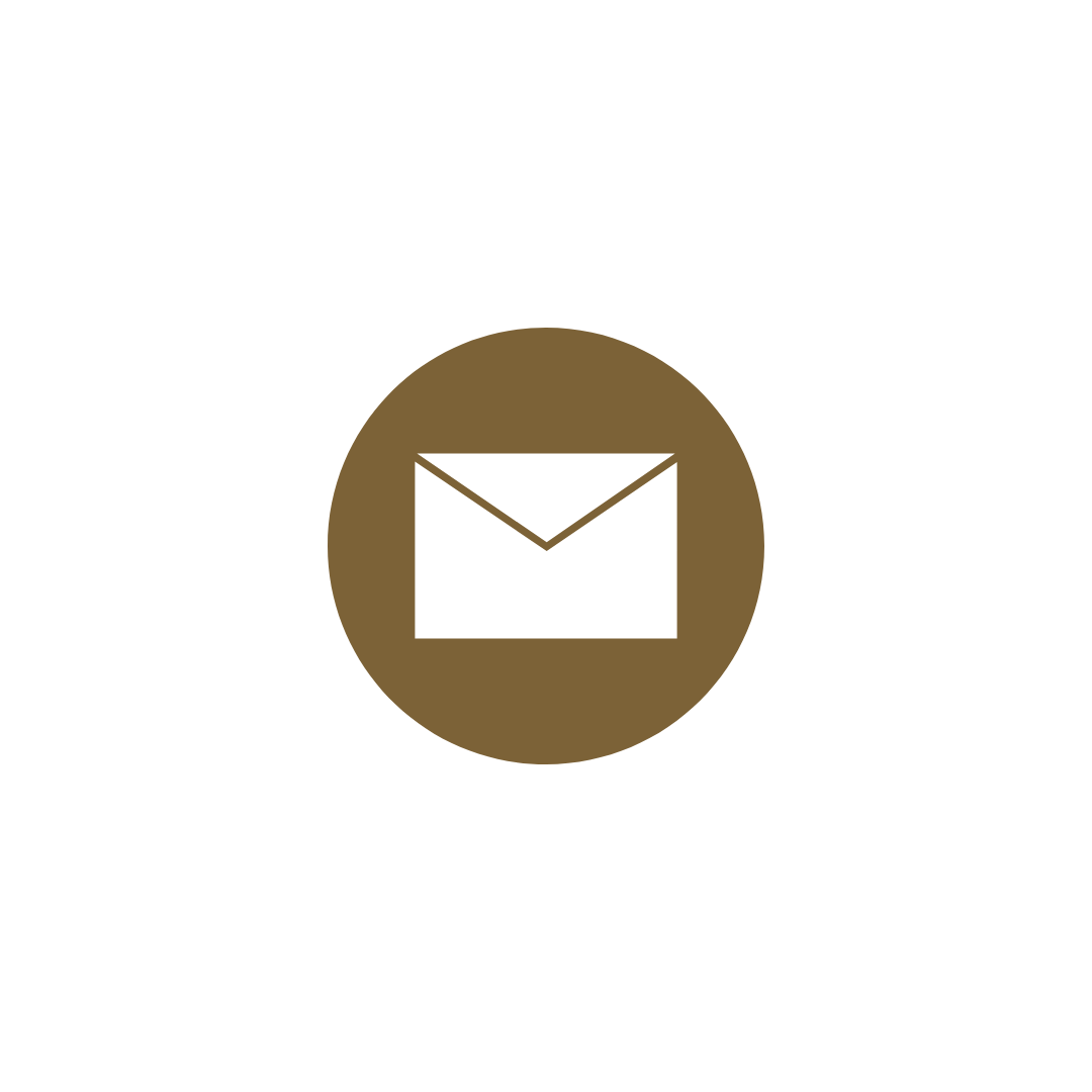Black envelope icon on a gold circular background, representing email or messaging.