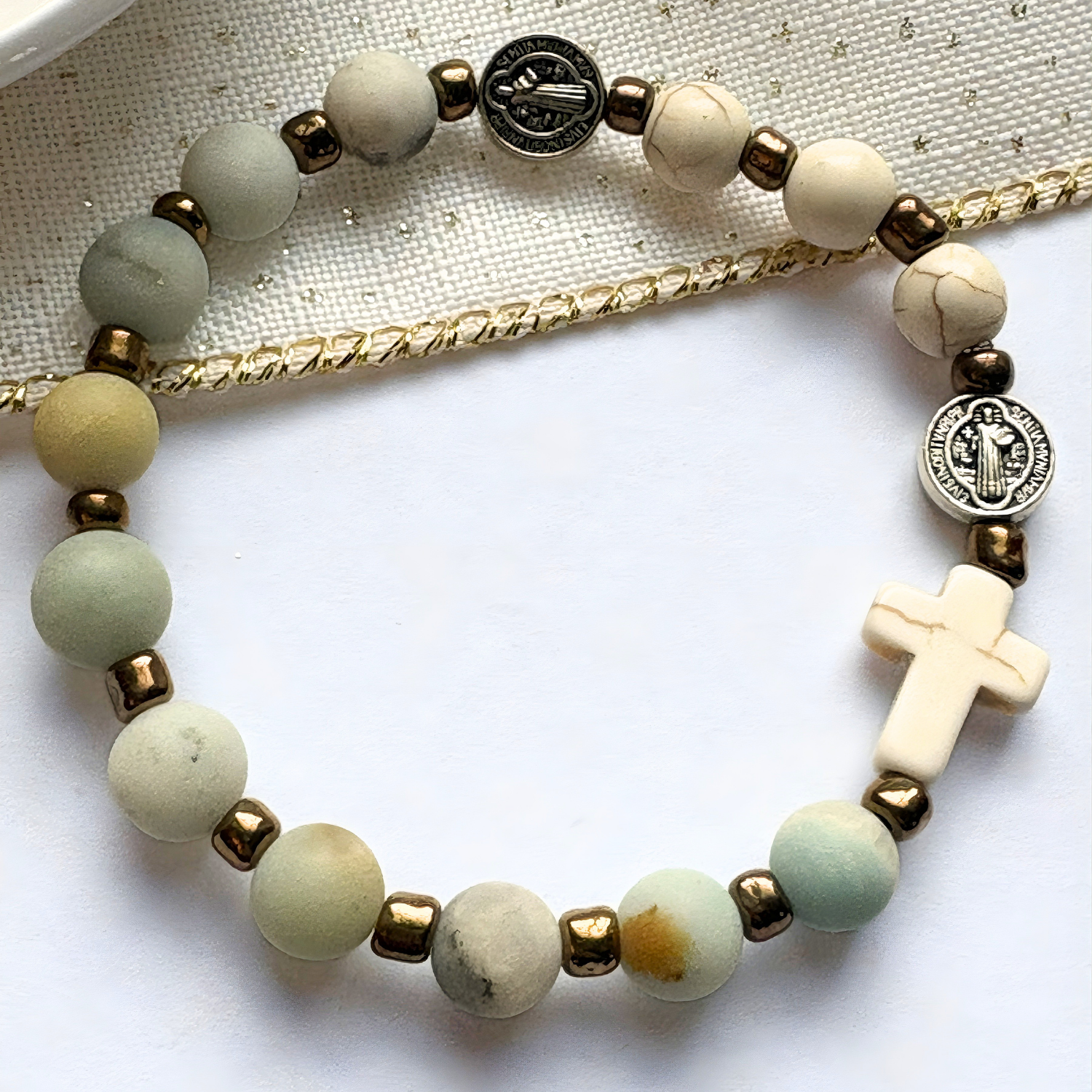 Frosted Beach Amazonite Rosary Bracelet