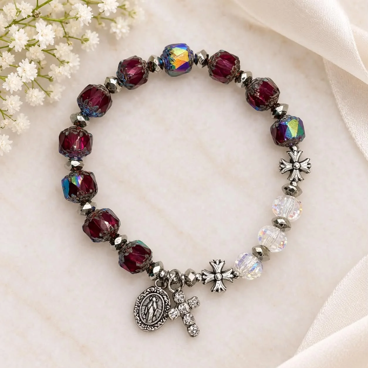 Cathedral Bead Rosary Bracelet - Royal Amethyst